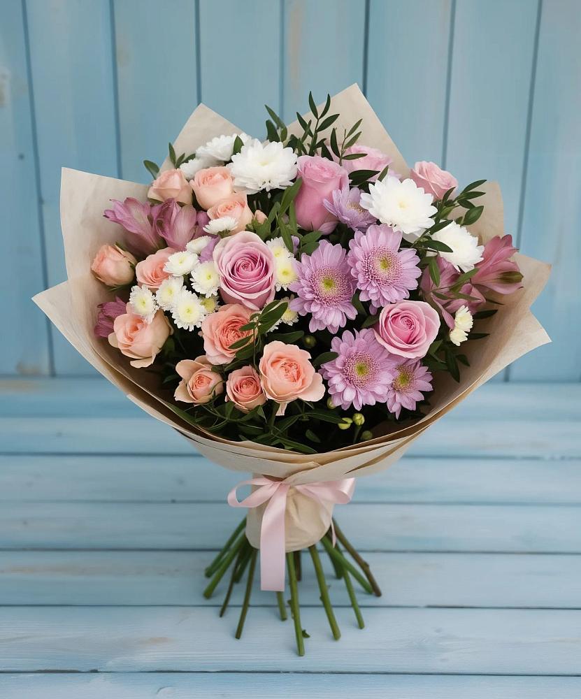 Букет цветов из: Хризантемы, Розы и Альстромерии в Волжске